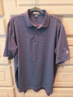 Peter Millar Striped Polo in Blue and Red